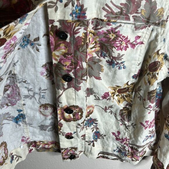 Saint Tropez West Women's White Floral Linen Blend Blouse Size 1X - Picture 5 of 11